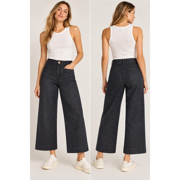 Anthropologie Denim - Maeve Anthropologie The Colette Sparkle Jeans Women’s 30 Black Wide Leg Cropped